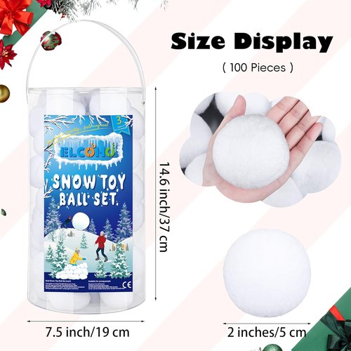 Elcoho 100-Piece Artificial Snow Toy Ball Set - Realistic Plush Snowballs for Kids' Winter Fun | Indoor/Outdoor Use