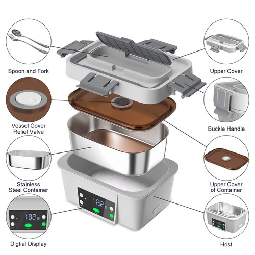 Cordless Electric Lunch Box for Work – 16000mAh Battery Powered Self Heating Food Warmer, 1.6L Portable Heated Lunchbox for Truck Drivers, Construction & Outdoor Use