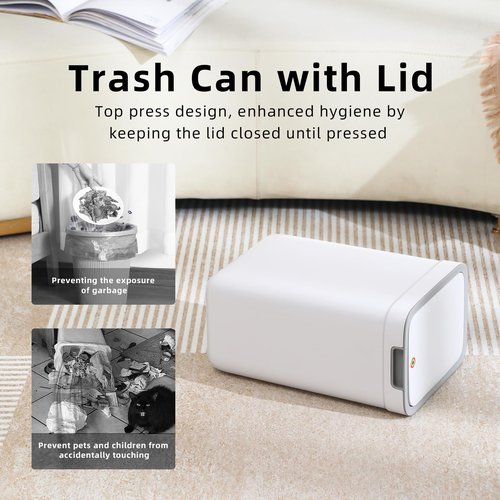 MOPALL 2 Pack Bathroom Trash Can with Lid, 3.6Gal + 2.4Gal Garbage Can with Pop-Up Lid, Small Trash Can Dog Proof, Slim Trash Bin Waste Basket for Toilet, Office, Bedroom, Living Room, Kitchen (White)