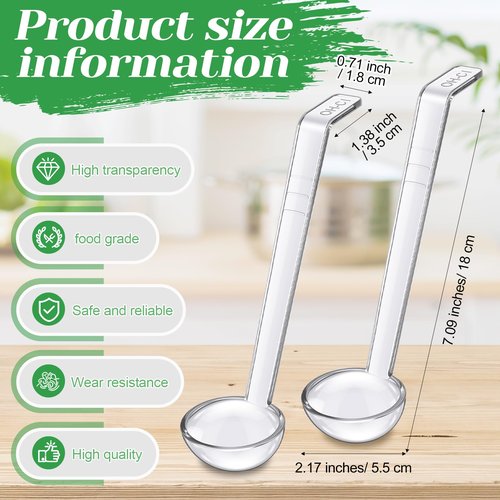 Tioncy 6 Pcs 1 Oz Small Ladle for Serving Sauce 7.09 Inches Plastic Mini Ladles Long Handle Spoon for Serving Sauce, Soup, Dressing, Punch Bowl, Toppings, Gravy, Cocktail, Fruit Juices(Clear)