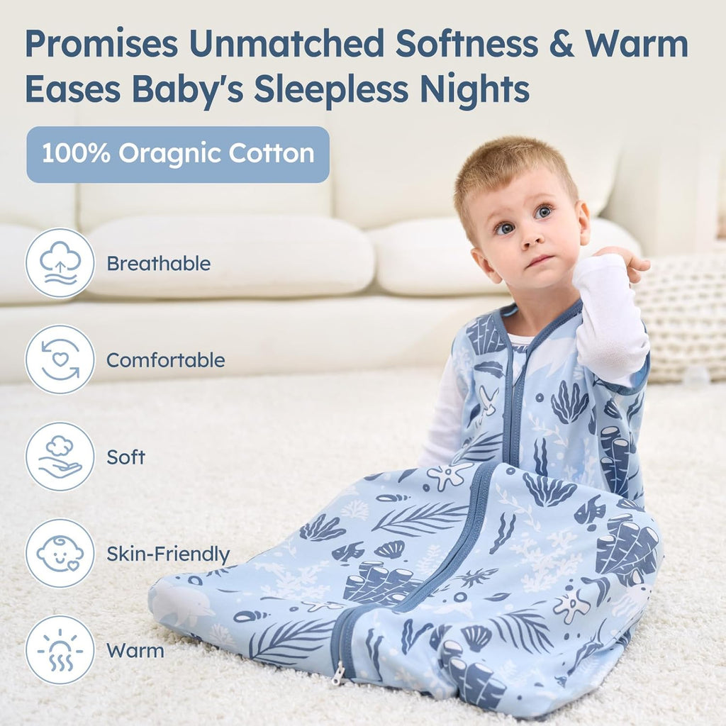 Unnivoll Baby Sleep Sack - 100% Cotton Lightweight 0.5 TOG Wearable Blanket for Infants | Blue Dolphin, 0-6 Months