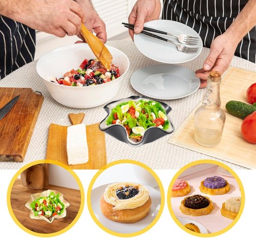 Dimeho Taco Salad Bowl Maker - Non-Stick Carbon Steel Tortilla Shell Molds | 4 Pack for Home Cooking