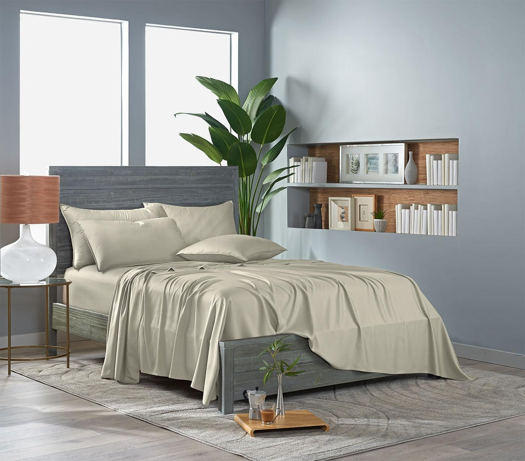 Pure Bamboo Queen Sheets - 100% Organic Viscose Bed Sheet Set, Luxuriously Soft & Cooling (Queen, Birch)
