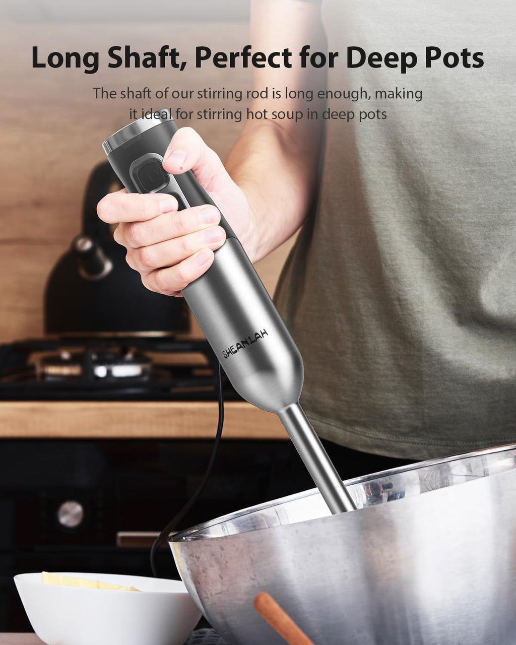 Skiennix 1000W Immersion Blender - Powerful Handheld 25-Speed with Heavy-Duty Copper Motor | Silver