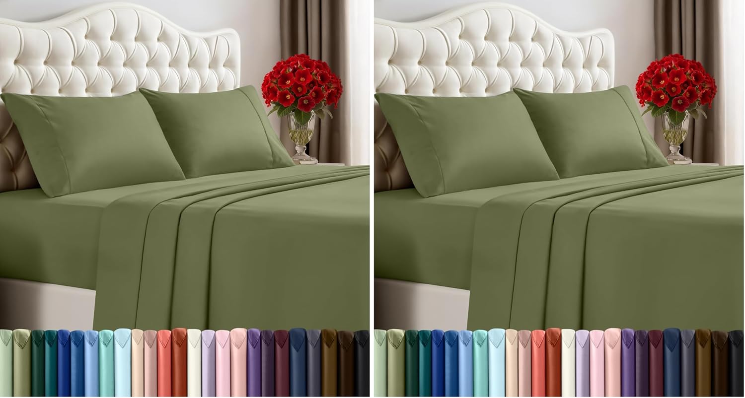 Utopia Bedding Queen Size Sheet Set - Soft, Breathable Microfiber in Olive | 4-Piece with Fitted & Flat Sheets, 2 Pillowcases