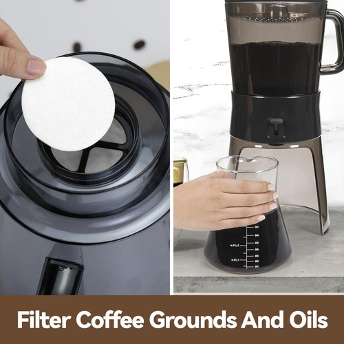 Coffee Filters Compatible with OXO Cold Brew Coffee Maker, 500 Pcs White Round Filter Paper for OXO 32 Ounce ＆ Compact Cold Brew Maker
