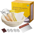 Dimpola Banneton Bread Proofing Basket Set - Handmade Rattan Sourdough Bowl with Liner | Round Design