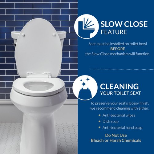 Bemis 7300SLEC Slow Close Toilet Seat, Easy Clean Hinges and Durable Plastic Seat, Made in USA, Elongated, Biscuit