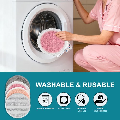 Spin Cordless Electric Mop Pads: 6.5/6.3/6 inch steam/electric mop Pads Replacement for alfabot/vmai/teko/eous/vm6/devoac/kactor/redkey/gobot mop - Round Velcro Scrubber Pads for floor cleaning 8 Pack