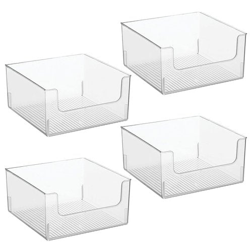 mDesign Modern Wide Plastic Open Front Dip Storage Organizer Bin Basket for Bathroom Organization - Vanity Shelf, Cubby, Cabinet, and Closet Organizing Decor - Ligne Collection - 4 Pack - Clear