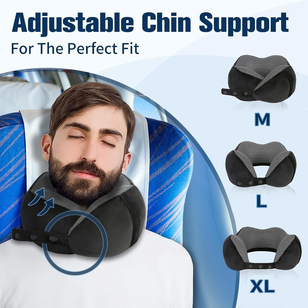 Cirorld Travel Neck Pillow - 100% Pure Memory Foam, Adjustable Comfort with Eye Mask & Earplugs | Portable Travel Accessory