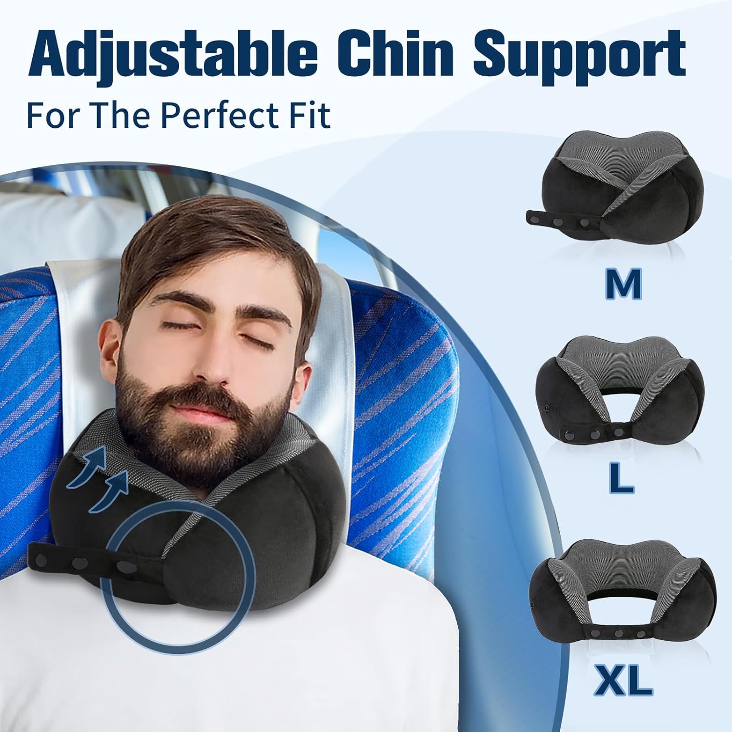 Cirorld Travel Neck Pillow - 100% Pure Memory Foam, Adjustable Comfort with Eye Mask & Earplugs | Portable Travel Accessory