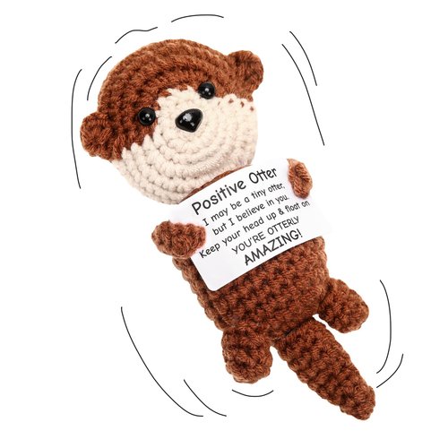 JULEASEL Mini Funny Positive Crochet Otter Emotional Crochet Animals Sea Otter Gifts Knitted Doll Encouragement Cheer Up Birthday Graduation Gifts for Women Men Coworkers Teens