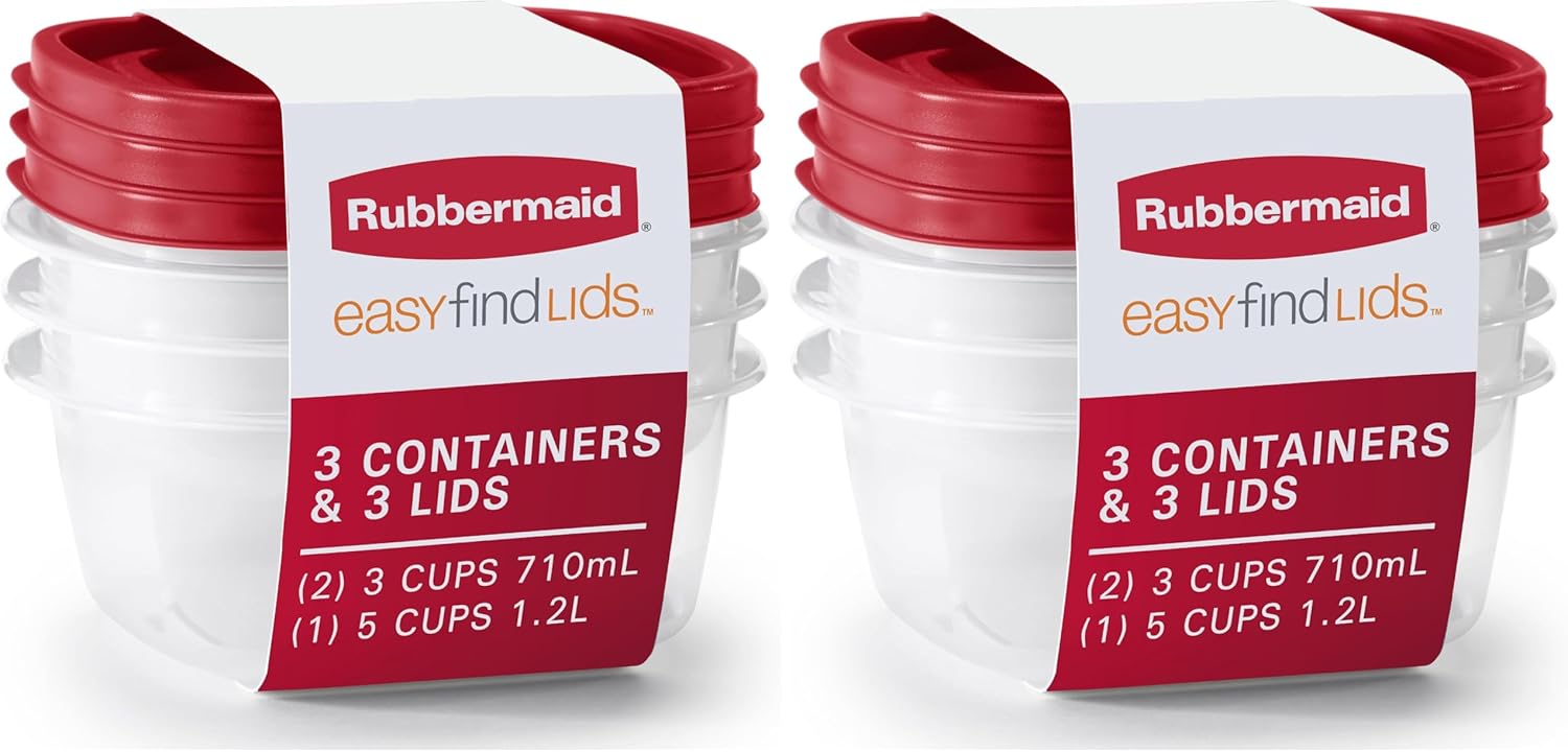 Rubbermaid EasyFindLids Food Storage Containers - BPA-Free, Microwave & Dishwasher Safe, Racer Red | Pack of 12