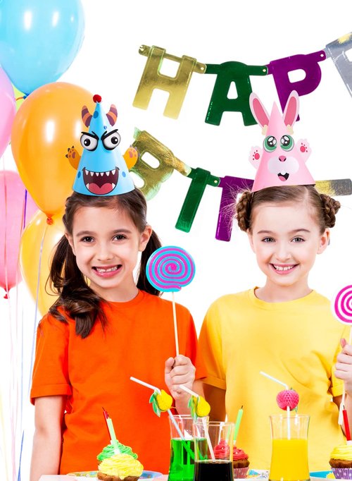 JOYIN 12 Sets Party Hats for Kids Birthday Party Games Craft Activities, Cute Animal Theme Birthday Hats Activity Kits with Stickers for Kids Holiday Theme Party Favors Easter Decoration