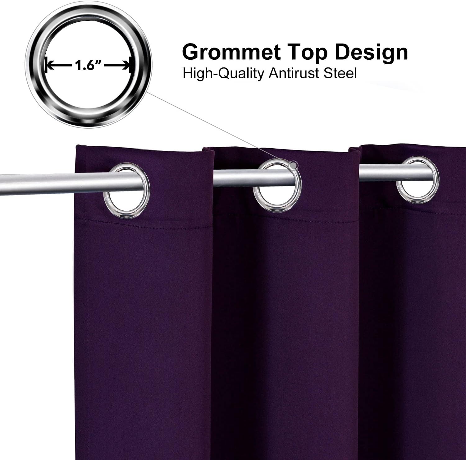 ChrisDowa Grommet Blackout Curtains - Thermal Insulated Room Darkening Panels, Royal Purple, 42W x 63L