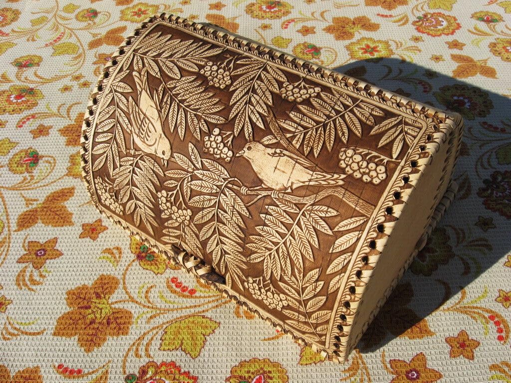 Birds Pattern Birch Bark Bread Box, Large Capacity Bread Storage Bin, Bread Box for Kitchen Counter, Large Capacity Bread Storage Container