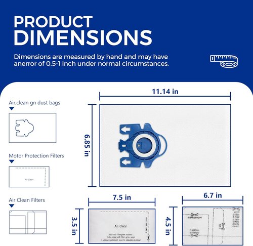 Miele Vacuum Cleaner Bags - 15-Pack 3D Efficiency AirClean Bags with Motor Protection Filters | Fits C1, C2, C3 Series