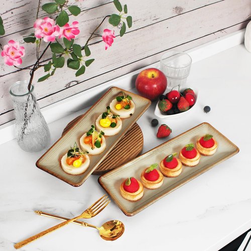 jinsongdafa Ceramic 4-Piece Set Dinner Plate 14.3 Inch Large Rectangular Dinner Plate for Entertaining Guests, Desserts, Salads, Appetizers, BBQ, Main Courses, Tacos, Kitchen Tableware