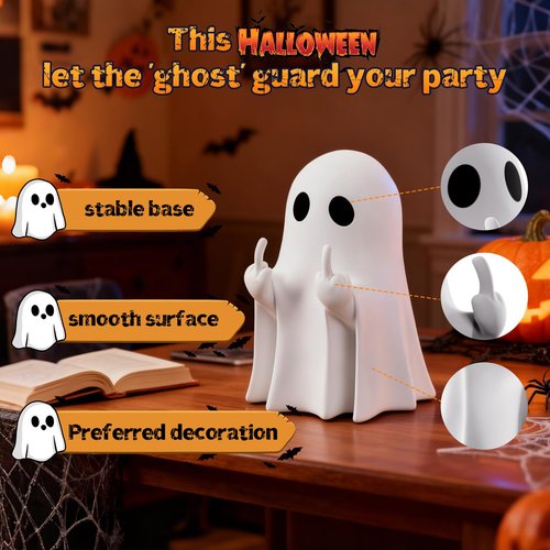 ZUZIF Halloween Ghost Figurine - Spooky Resin Statue, Cute Finger Ghost Ornaments, Perfect for Indoor & Porch Decor