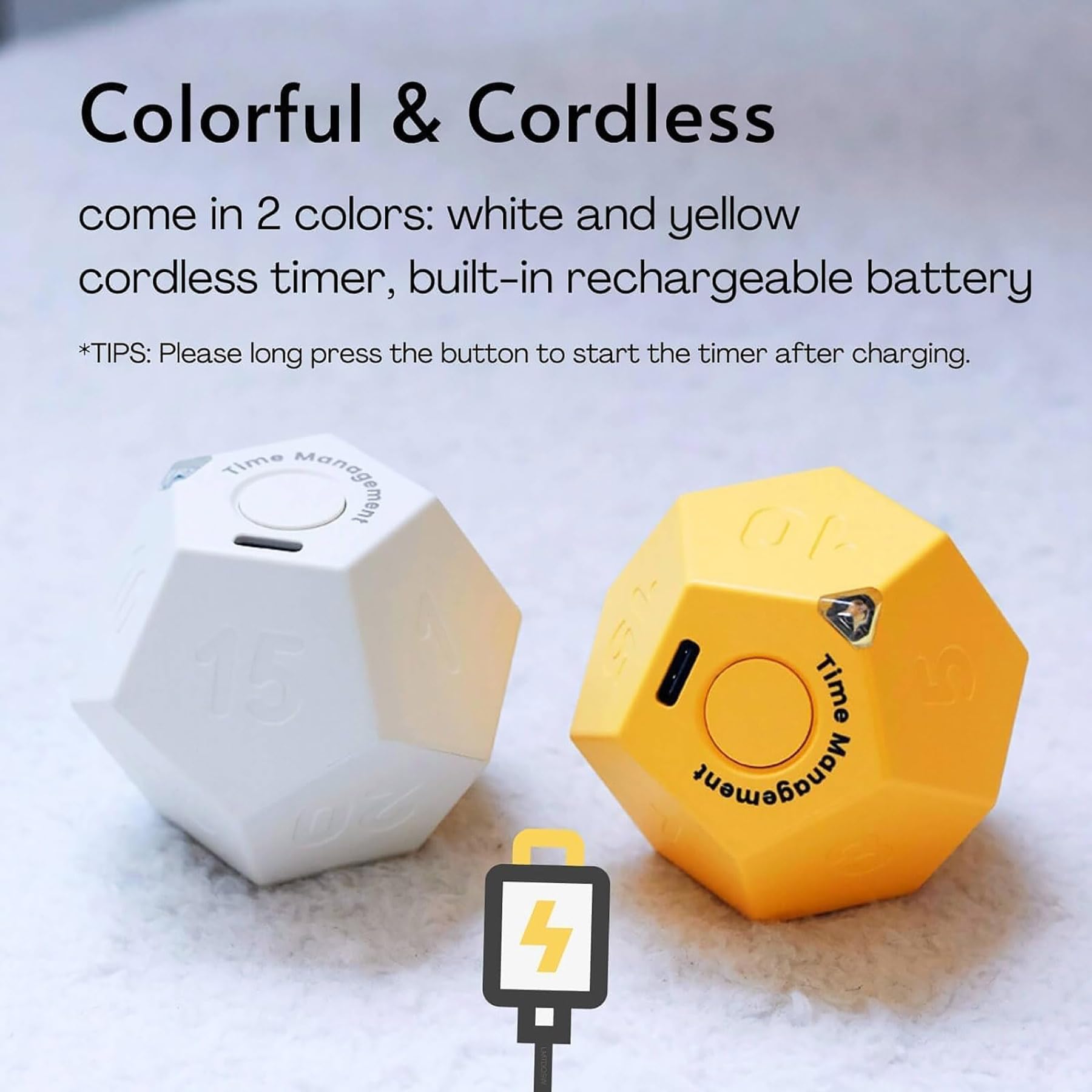 BEBESIRI Mini 12 Sided Cube Timer, 11 Preset Times Pomodoro Timer for Enhanced Productivity. Ideal for ADHD Management, Workout, Study & Kitchen Cooking. Easy to Use（White）
