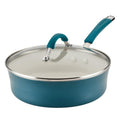 Rachael Ray Cucina Ceramic Nonstick Saute Pan with Lid, 3 Quart Non Stick Sauteuse Pan, Dishwasher Safe - Marine Blue