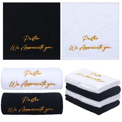 HunnmingRe 4 Pack 13.8 Inch Pastor Towels for Men Christian Embroidered Cross Cotton Hand Towels Appreciation Gifts with Clergy Dove for Christian Church Clergy(Black White,Appreciate)