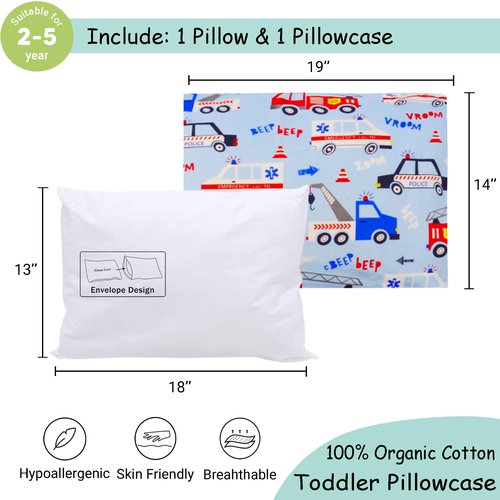 ZPECC Toddler Pillow with Pillowcase - 13x18 Organic Cotton Hypoallergenic Kids Pillow, Baby Essentials for Travel Crib Daycare Stroller (Intended for Age 2 and up) Car