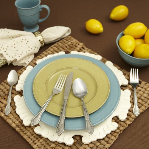 RiverRidge Rose Monogrammed Flatware Set 46 Piece Silverware - N - Utensils Set with Serving Pieces, Heavy Gauge Stainless Steel, Mirror Finish, Dishwasher Safe Cutlery for Daily Use