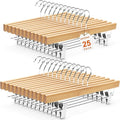 HOUSE DAY Premium Wooden Pants Hangers - Heavy Duty Anti-Slip Clips for Slacks & Jeans | 25 Pack, Natural Finish