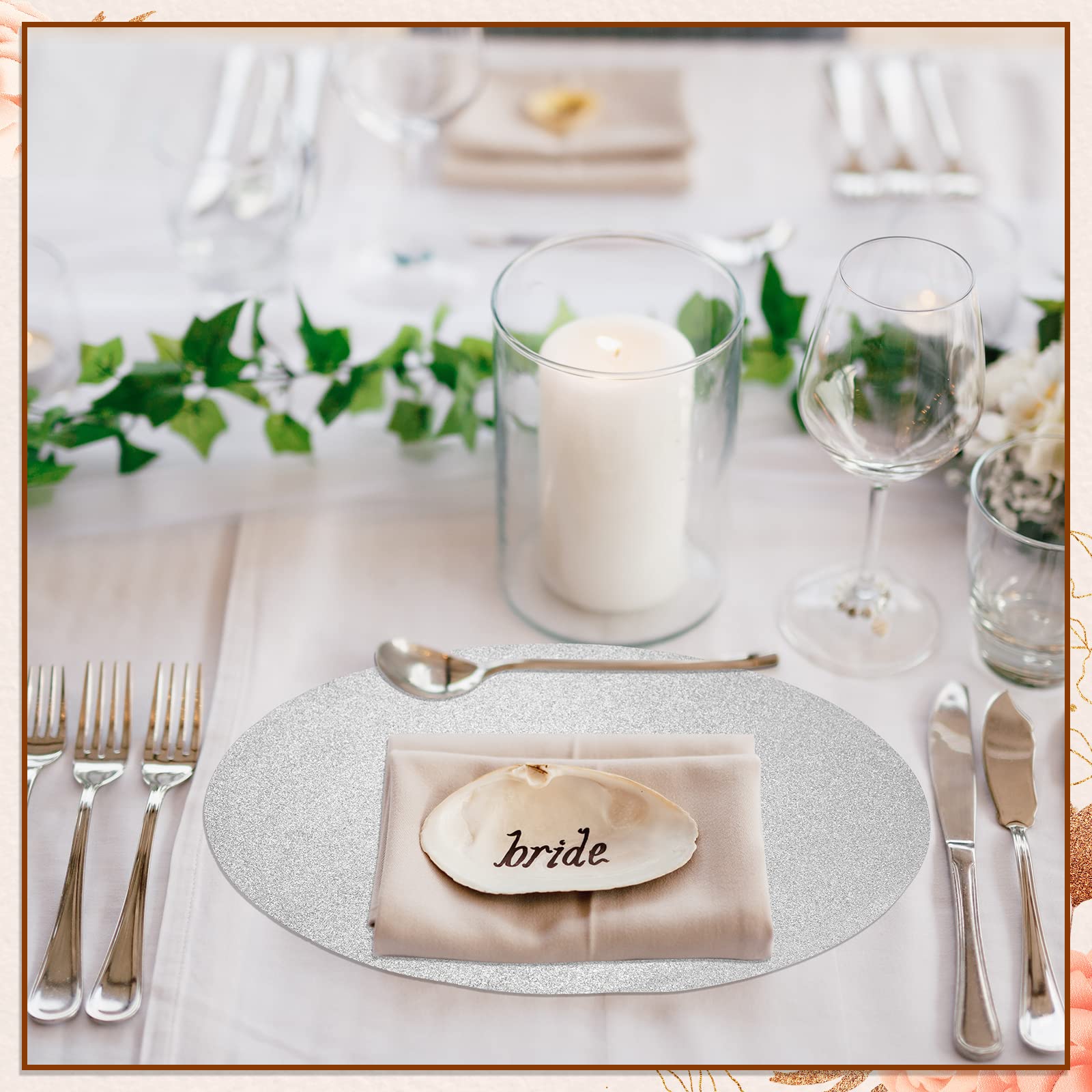 Pasimy 200 Pcs Silver Glitter Paper Place Mats 15 Inch Sparkle Round Disposable Table Mats Silver Sequin Doilies Decorative Placemats for Wedding Banquet Party Home Dining Tableware