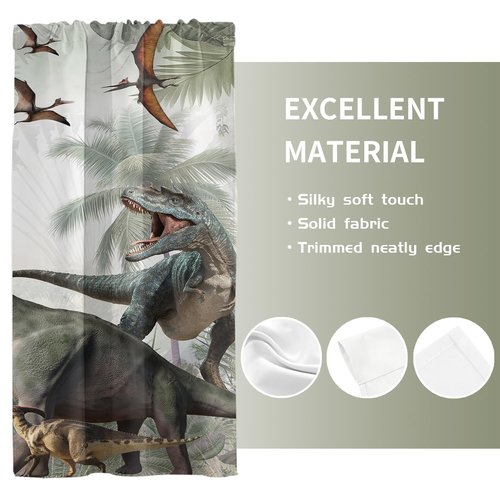 EOVDSFW Dinosaur Window Curtains Rod Pocket Jurassic Dino for Boys Kids Girls Animals Nature Wild Forest Leaf Cute Teen Room Drapes 2 Panels for Living Bedroom Home Decor 42X63 inch
