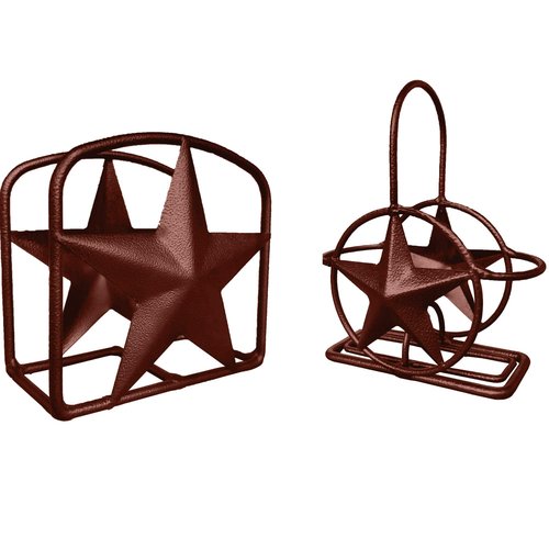 Brown Rustic Texas Star Paper Towel Holder, Napkin Holder, Salt and Pepper Shakers Holder, Country Farmhouse Iron Kitchen Counter Accessory Set Holders (Paper Towel, Napkin, S&P Holder (3 Piece Set))