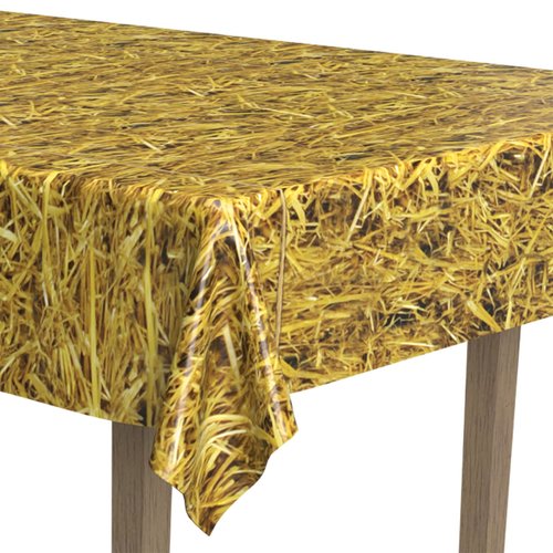 Beistle 2 Piece 54" x 108" Plastic Rectangular Straw Print Table Covers for Farm Theme Western Party Supplies, Celebrating with You Since 1900