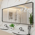 LOAAO Black Metal Framed Bathroom Mirror - Large 84x32 Inch Rounded Rectangle, Anti-Rust Tempered Glass, Versatile Hang Options