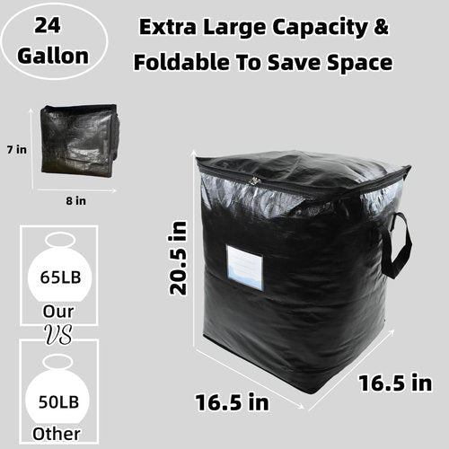 3 Pack Extra Large 91L Heavy Duty Moving Bags - Waterproof Foldable Storage Totes for Clothes & Bedding