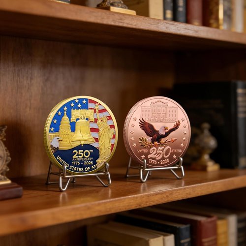 250th Anniversary Commemorative Coins - American Flag & Liberty Bell Collectible Souvenir | Durable Gold Plated, 1.57 In