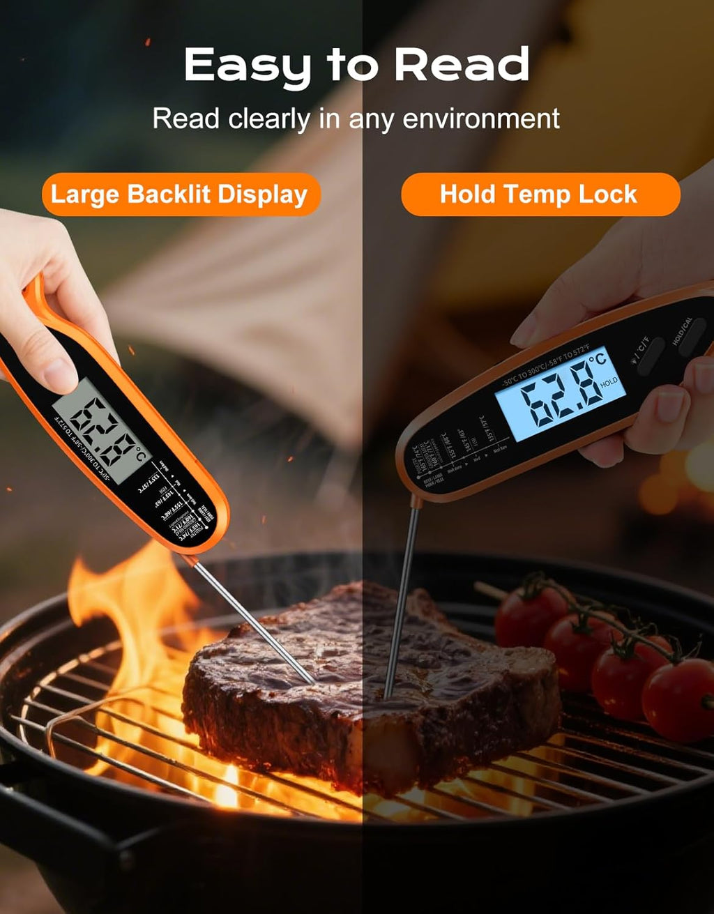 Skiennix Digital Meat Thermometer - Dual Probe with Large Backlit Display for Accurate Cooking