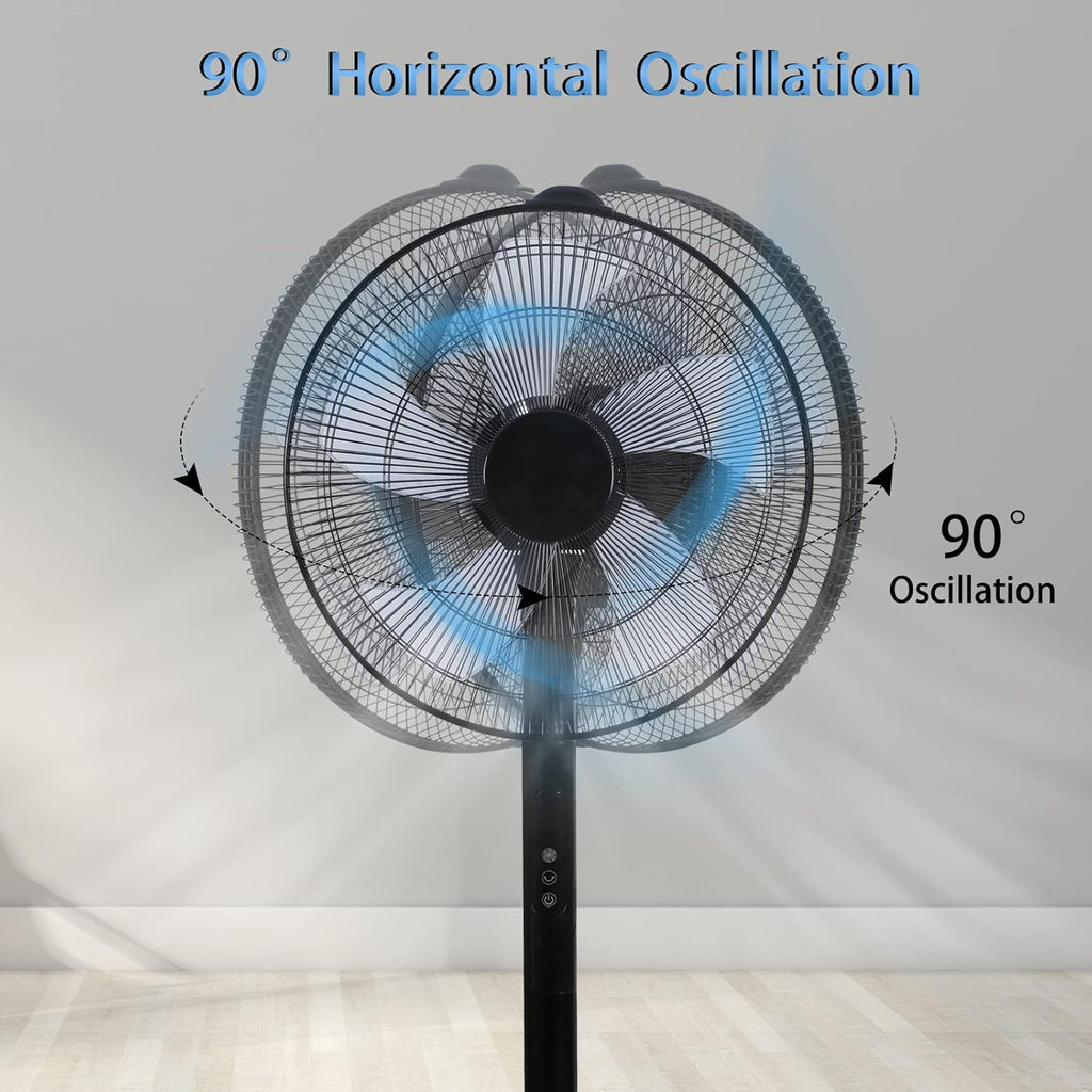 Simple Deluxe 16-Inch Stand Fan - Height Adjustable Pedestal Fan with Remote Control | 90-Degree Oscillation, Black
