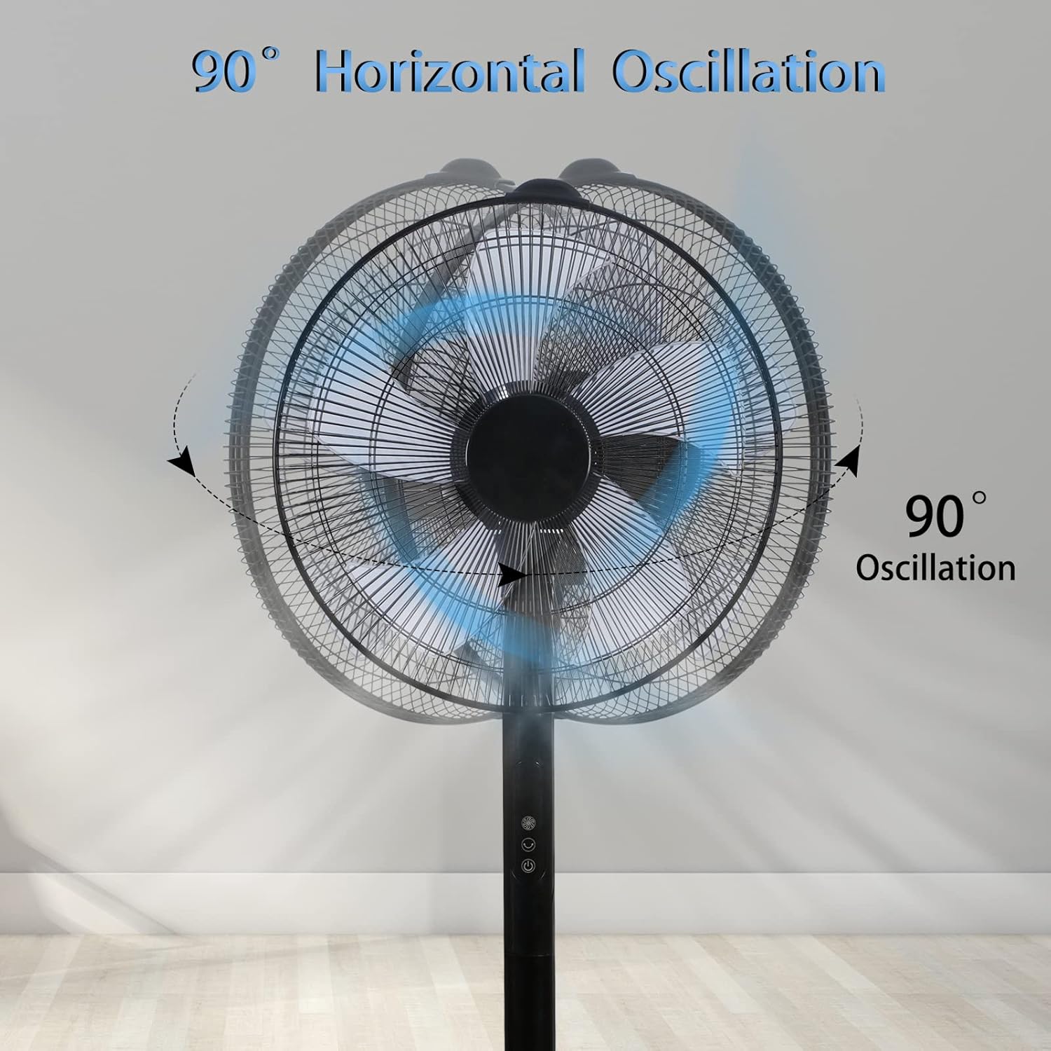 Simple Deluxe 16-Inch Stand Fan - Height Adjustable Pedestal Fan with Remote Control | 90-Degree Oscillation, Black