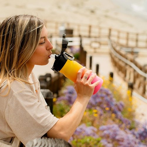 BJPKPK Insulated Water Bottle - 14oz Reusable Stainless Steel Flask with Straw & Leak-Proof Lid | Rainbow