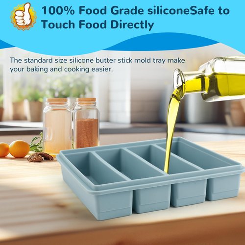 Silicone Butter Mold with Lid, Butter Mold for Homemade Butter, Non-Stick Tray Fits Standard Butter Stick Size, Large Cavity, Holds 8 Tablespoons, Stick Container for Energy Bar, Soap Bar, Pack of 2