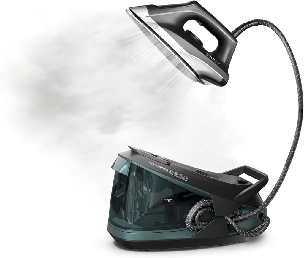 Rowenta Steam Iron Station - Professional Clothes Steamer with Stainless Steel Soleplate, 57 Oz, 1750 Watts, Black/Green