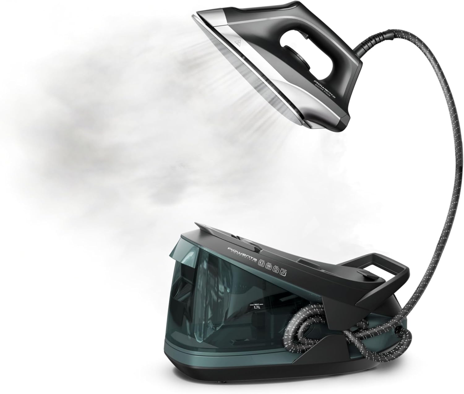 Rowenta Steam Iron Station - Professional Clothes Steamer with Stainless Steel Soleplate, 57 Oz, 1750 Watts, Black/Green