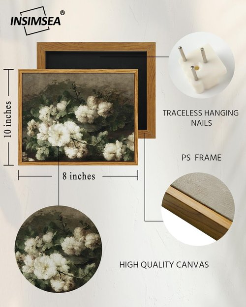 InSimSea Framed Canvas Wall Art - Vintage Floral Decor for Bedroom & Office | 8"x10" Aesthetic Prints