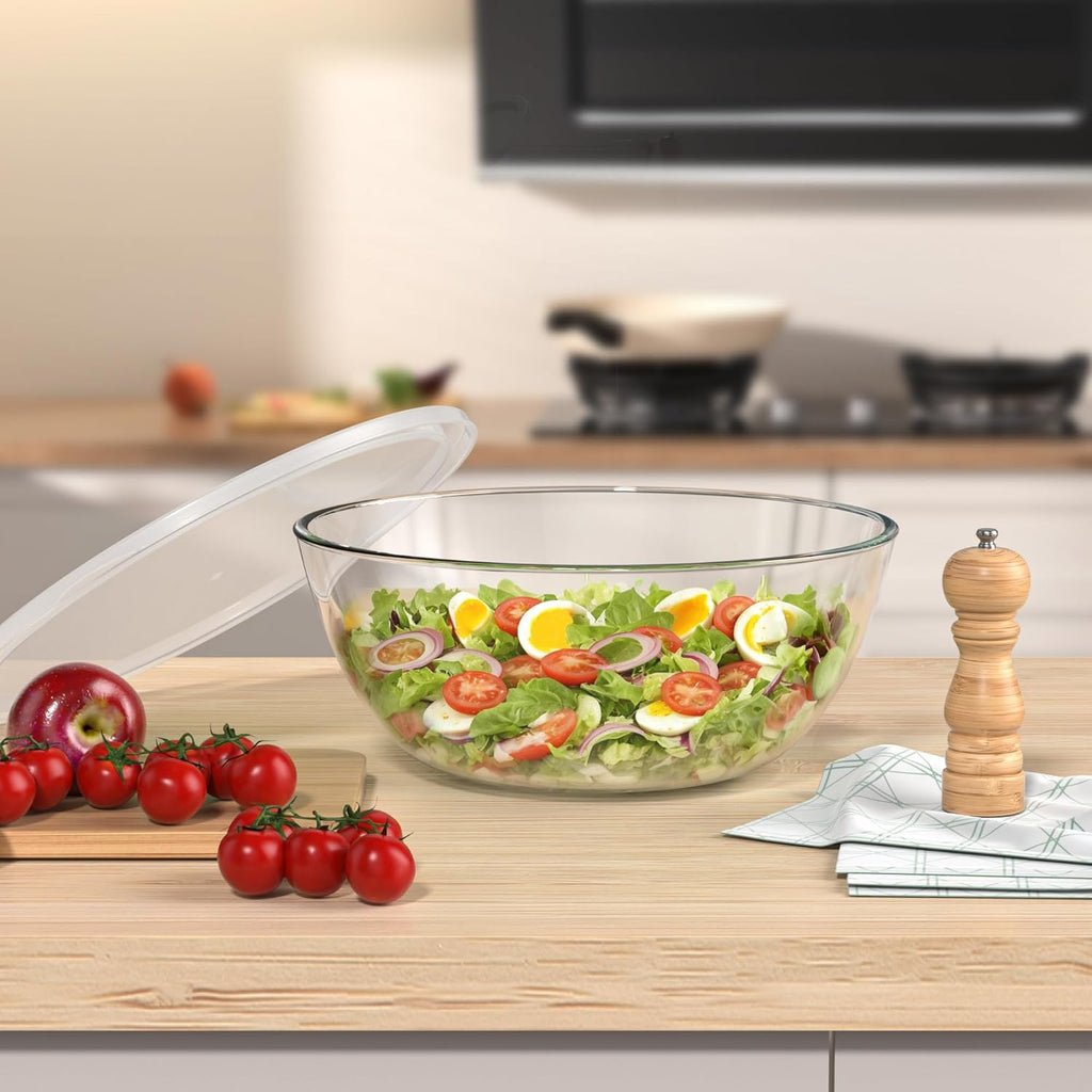 Skiennix 4.7 Qt Extra Large Glass Mixing Bowl - Clear Glass for Salad, Cooking & Storage