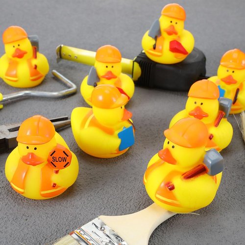 Jexine Rubber Ducks - 24 Assorted Fun Styles for Birthday Parties & Bathtub Play | Construction Theme