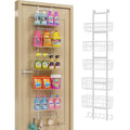 Hongtamoya Adjustable Over The Door Organizer, Metal Hanging Door Organizer with 5 Wire Basket 7 Hooks, Wall Mounted Shelf for Pantry Closet Organization and Storage, White