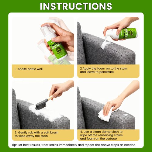 Upholstery Foam Cleaning 2 Pack, No Rinse Fabric Cleaner for Sofas, Couches & Car Seats, Quickly Lifts Stains & Dirt, Safe for Households with Kids & Pets, Easy-to-Use for Fresh & Spotless Furniture