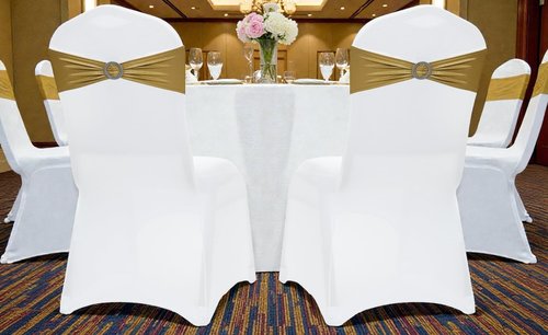 MDS Spandex Foil Chair Sashes - Universal Elastic Stretch Ties with Buckle for Weddings | Metallic Gold - Pack of 50